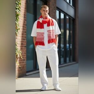 🧣Lululemon Unisex Red White Olympic Cheer Gear Scarf Spell Out Knit🧣